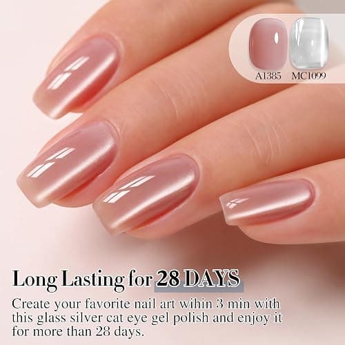 Double Rhythm 0.5 OZ Cat Eye Gel Polish with Magnet 15ML Holographic Glitter Shimmer Translucent Jelly Color Magnetic Nail Polish Salon DIY at Home (Clear Silver-B-MC1099) thumbnail 8