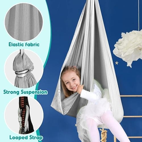 Chihee Sensory Swing Therapy Swing Hammock Indoor Outdoor for Kids, Hardware Included, Soft Breathable Nylon Cuddle Swing Joy Hammock for Child Adult with Autism, ADHD, Aspergers, Sensory Integration thumbnail 3