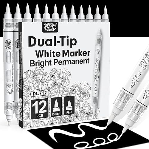 Guangna Dual Tip White Acrylic Paint Markers, Brush & Fine Tip, Direct Liquid Ink System White Permanent Pens for Fabric, Plastic, Rock Painting, Wood, Glass, Ceramic, Canvas, Stone, DIY Crafts - Image 1