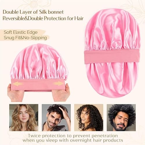 YANIBEST Silk Bonnet for Men Women Hair Bonnet for Sleeping Double Layer Satin Bonnet for Natural Curly Hair Unisex Sleep Cap thumbnail 3