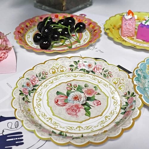 Oevbexos 48-Pack Floral Paper Plates, Tea Party Decorations, 9 Inch Disposable Floral Plates for Tea Party, Father's Day, Bridal Shower, Birthday, Wedding and Baby Shower thumbnail 6