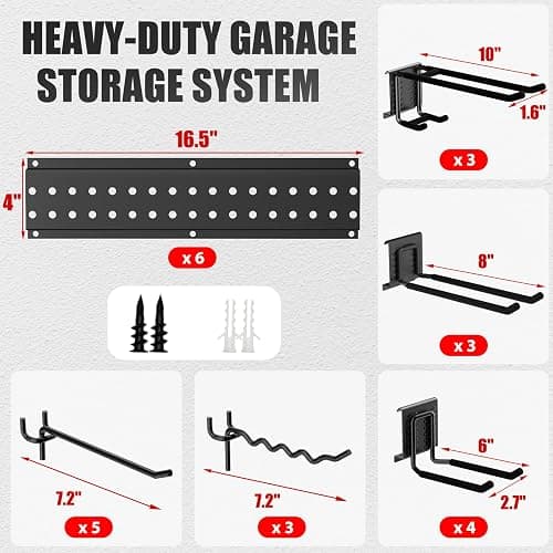 ZICANYCO Garage Tool Organizer Wall Mount 96 inches with 18 Adjustable Heavy-Duty Hooks, Garage Organization, Garden Tool Storage Rack, Yard, and Shed, Holds Up to 750 lbs thumbnail 2