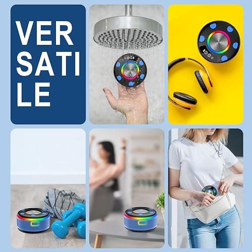 Bluetooth Speaker, Shower Speaker, IP7 Waterproof Portable Speakers Bluetooth 5.4 with HD Sound, RGB Light/LED Display/Hands-Free Call/Suction Cup Perfect for Bathroom Sing-Along Stocking Stuffers thumbnail 7