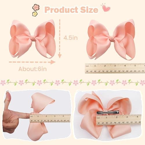 CÉLLOT Big Bows for Girls 40 PCS Grosgrain Ribbon Boutique 6 Inch Hair Bow Alligator Clips For Girls Teens Toddlers Kids in Pairs thumbnail 3