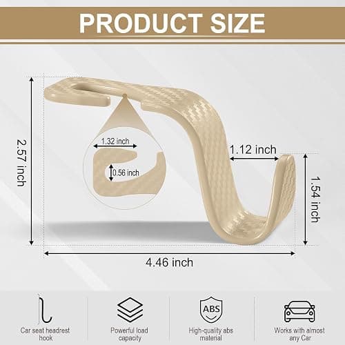 LivTee Car Purse Hook, Headrest Hook for Car, 4 Pack Universal Auto Car Seat Headrest Hook Hangers Organizer for Purse Coat Umbrellas Grocery Bags Handbag, Car Accessories - Carbon Fiber Beige thumbnail 3