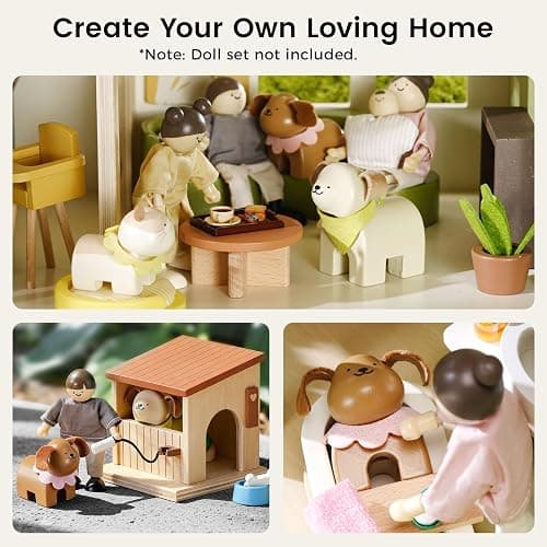 Tiny Land Wooden Dollhouse Animal Set for Toddlers, Dollhouse Accessories & Dolls House Furniture Sets for Toddlers, Montessori Pretend Play Family Pets Set Toys, Gift for Kids Age 3+ thumbnail 6