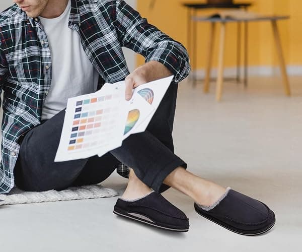 KuaiLu Mens Momery Foam Clog Slippers Comfy Handmade Stitch Microsuede Slip-on House Shoes With Arch Support Warm Faux Fur Lined Rubber Sole Indoor Outdoor thumbnail 2