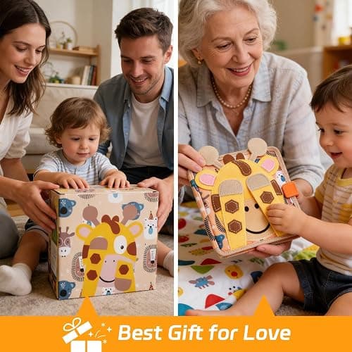 kabiuby Giraffe Busy Book for Toddlers 1-3, Montessori Toys Toddler Busy Board for 1 Year Old, Felt Quiet Book Sensory Learning Activity Books, Airplane Car Travel Toys, Gifts for Boys Girls 1+ thumbnail 8