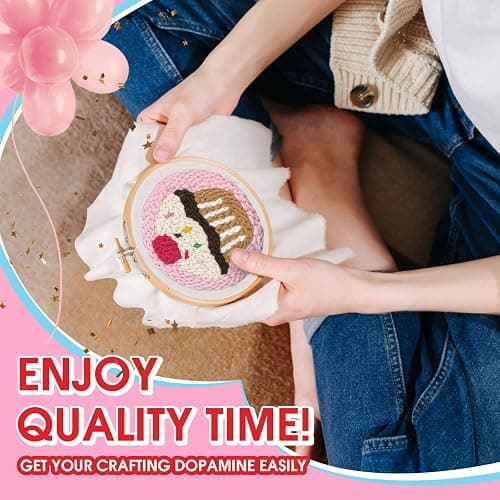 yuegool 6PCS Punch Needle Coaster Kit, Easy DIY Embroidery Set for Beginners & Adults with Patterns, Tools, Yarns, Hoop, Instructions & Coaster Holder thumbnail 3
