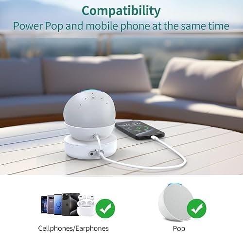 PlusAcc Battery Base for Pop - 5000mAh Portable Charger Stand with 9 Hours Playback Playtime with USB-C Output Port, Charging Dock for iPhone and Other Smart Electronic (White) thumbnail 2