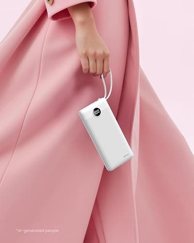 Coowisty Portable Power Bank, 10000mAh Slim Portable Charger with Built-in Cables, External Battery Pack 5 Outputs 2 Inputs LED Display Compatible with iPhone/Android & More (White) thumbnail 8