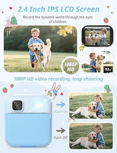 YOHOOLYO Kids Camera Instant Print, 2.4'' Digital Instant Camera for Kids with 32GB Card & 3 Rolls Paper, 1080P HD Video Recording, Birthday Gifts for Boys & Girls Aged 3-12, Blue thumbnail 7