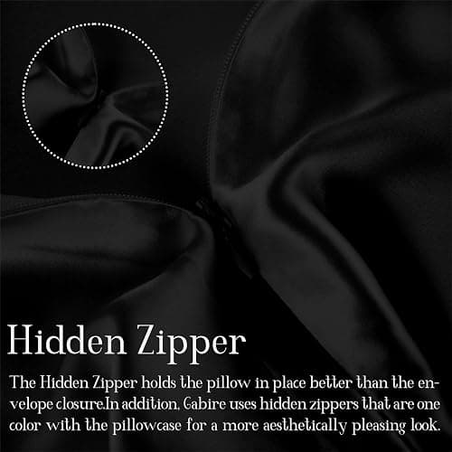 Gabire Mulberry Silk Pillow Cases Set of 2, Both Sides Real Silk Pillowcase for Hair and Skin Prevent Acne Pillowcase Organic Silk Pillowcase 2 Pack with Hidden Zipper, Black, Standard (20"×26") thumbnail 4