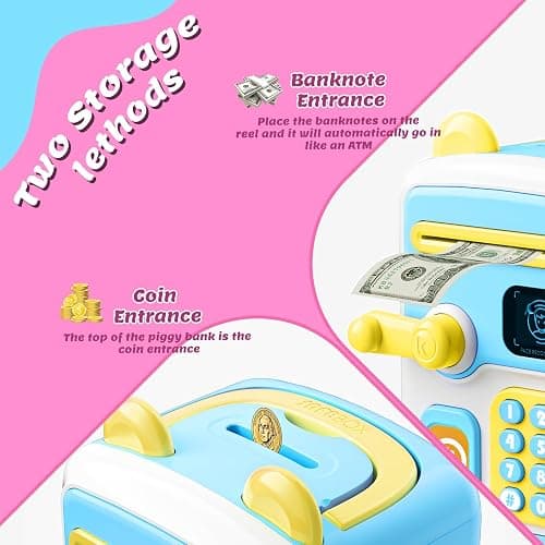 【Upgraded】 Piggy Bank, Face ID Password Unlocking Electronic Kids Bank ATM Security Unlocking Cash Coin Bank Toys Gifts for Kids, Coin Bank for 3 4 5 6 7 8 9 10 11 12 Year Old Boys Girls Blue thumbnail 6
