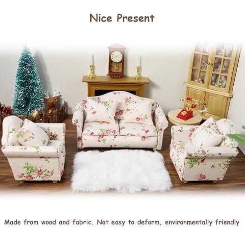 Dollhouse Couch Miniature Sofa with Pillows Dollhouse Living Room Funiture 1:12 Scale Model 3 Pcs High Simulation Upholstered Wooden Fabric Armchair Mini Room Artificial House Scene Decoration (Pink) thumbnail 4