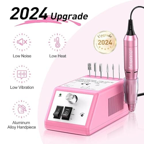 20000RPM Electric Nail Drill Professional Nail File Drill Acrylic Nails Kit for Manicure Gel Nail Polish Remover with 1 Pack of Sanding Bands(Pink) thumbnail 2