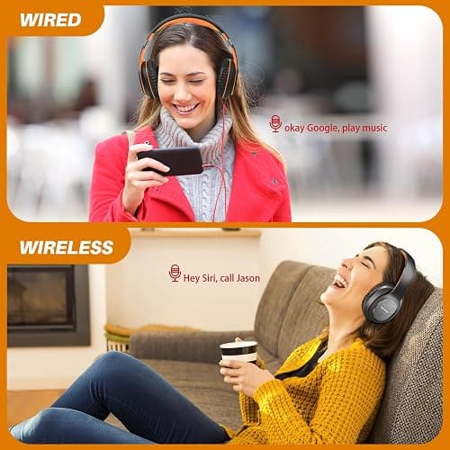 WorWoder Wireless Headphones Over Ear, 80 Hours Playtime Bluetooth Headphones, Hi-Fi Stereo Sound with Microphone, Lightweight Headset with Deep Bass for Travel Work PC Cellphone（Black-Orange） thumbnail 6