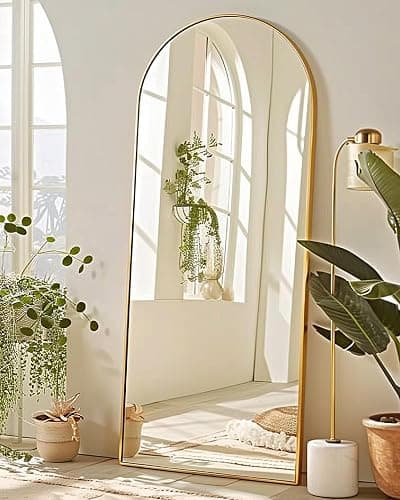 Full Length Mirror, 57"x19" Arched Floor Mirror Freestanding, Floor Standing Full Body Mirror with Stand for Bedroom, Hanging Mounted for Living Room Cloakroom, Gold - Image 1