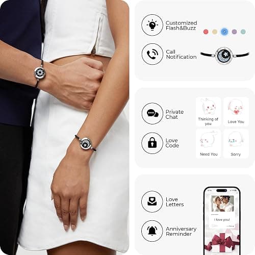Single Touch Bracelet for Couples, Light up & Vibration for Love Couples | Long Distance Relationship Gift for Girlfriend, Mother-Daughter, Sisters,Women's Fashion Smart Jewelry,Must Stay Connected Bluetooth Bracelet, TOTWOO APP Set Up Pairing Jewelry thumbnail 3
