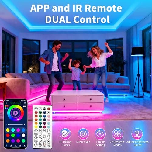 LCTKJTP LED Strip Lights,RGB Music Sync Color Changing Led Lights with Smart App Control Remote & Remote Control for Room,Part,Essential,Sense of Atmosphere Decoration(100FT-2 Rolls of 50ft) thumbnail 5
