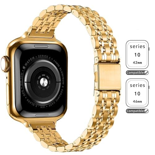 QUNDAXI Slim Watch Band Compatible with Apple Watch 41mm 45mm 42mm 44mm 40mm 38mm Metal Stainless Steel Watchband Suitable for iWatch 11/10/9/8/7/6/5/4/3/2/1/SE Series Women Luxury Strap thumbnail 2