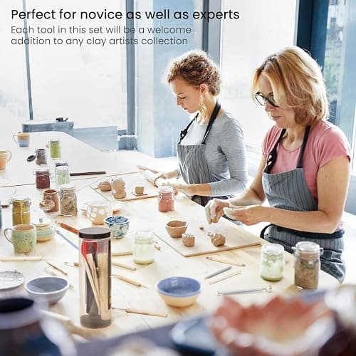 ARTEZA Pottery & Polymer Clay Tools, 22-Piece Sculpting Set with Steel Tips and Wooden Handles, Craft Kit for Pottery Modeling and Carving thumbnail 2