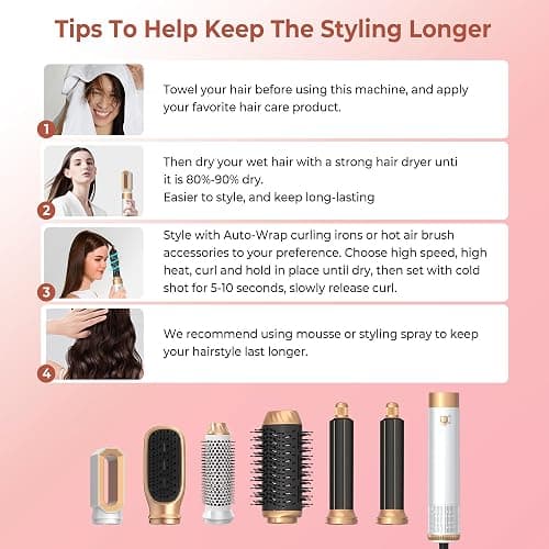 Pro Air Styler 6 en 1 Airbrush Cheveux Atopskins Hair Styler Avec Seche Cheveux Brosse Soufflante, Brosse Seche Cheveux, Brushing Brosse Soufflante, air Boucleur, pour Sécher, Boucler, Lisser thumbnail 9