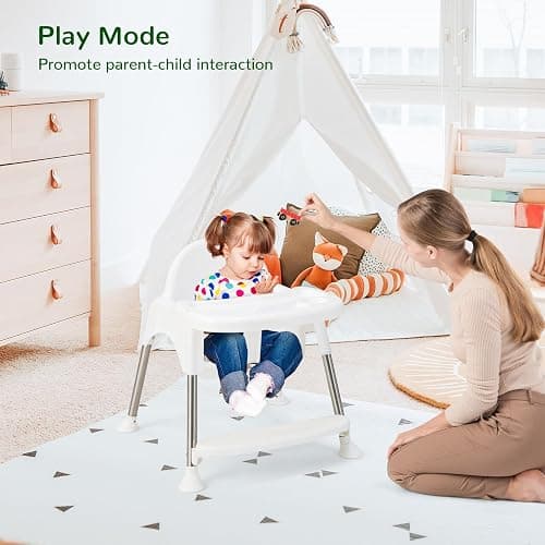 HONEY JOY Baby High Chair, 4 in 1 Convertible Highchair for Babies and Toddlers, Adjustable Legs, Double Removable Tray & Footrest, 3-Point Safety Harness for Infants Boys Girls (White) thumbnail 7