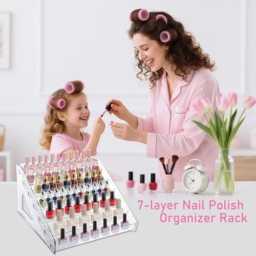 7 Layers Nail Polish Organizer Holder Rack, Clear Display Rack for Cosmetics Sunglasses Essential Oil, Stand Makeups Storage Case Eyeglasses Shelf Lipsticks Holder thumbnail 7