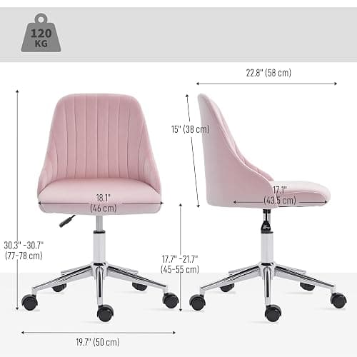 Vinsetto Vanity Chair for Makeup, Velvet Comfy Office Chair with Adjustable Height, Swivel Wheels, Pink thumbnail 2