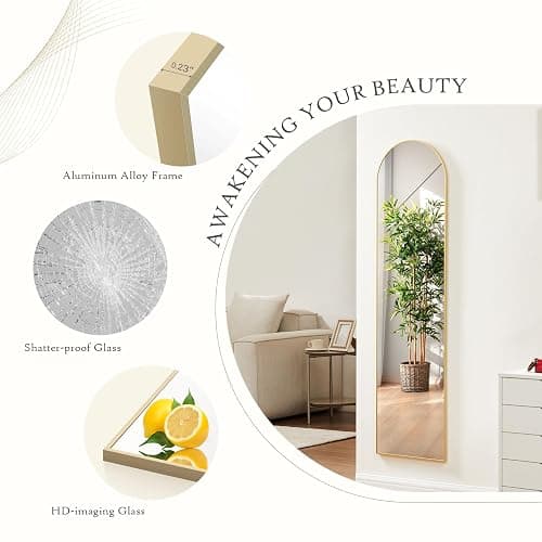 Aidoly Mirror Full Length, Upgraded Body Wall Mirrors with Shatter-Proof Glass, Floor Standing, Hanging or Leaning, Tall Mirror with Stand Aluminum Alloy Frame for Bedroom thumbnail 3