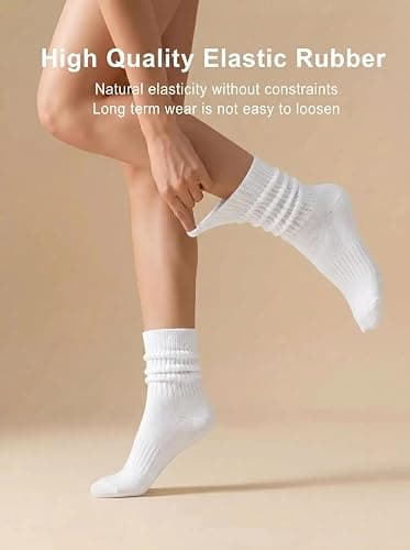 SEEKSOCK Slouchy Socks for Women, Cushioned Scrunch Crew Slouch Socks | Soft Thick Cotton Fabric, Tube Knit Boot Socks, 5 Pairs thumbnail 4