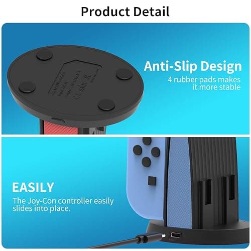 Controller Charging Dock for Nintendo Switch JoyCon, Joy Con Charger Station Compatible with OLED, 4 in 1 JoyCons Charging Switch Accessories with LED Indication and USB Type-C Cord thumbnail 4