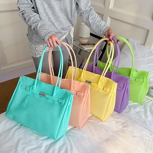 Jelly Tote Bag, Jelly Firkin Bag Large Capacity Shoulder Handbag PVC Purse for Commuting Date Travel thumbnail 6