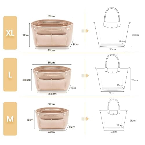 HyFanStr Taschenorganizer Filz Bag in Tasche Organizer, Innentaschen Handtaschen Organizer für Handtasche mit Griffen und Schlüsselkette, Bag Organizer Beige Groß thumbnail 2