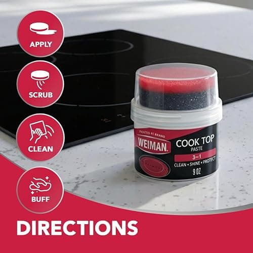 Weiman Cooktop Cleaner Paste, Easily Remove Burned-On Food, Grease and Watermarks, Leaving Your Glass Cook Top Sparkling thumbnail 8