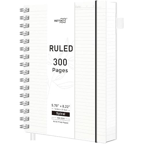 RETTACY Spiral College Ruled Notebook, 300 Pages, A5 Medium Size (5.7" x 8.2"), for School, Work, Writing, Journaling, 100 GSM Thick Paper, Flexible Plastic Cover (Transparent) - Image 1
