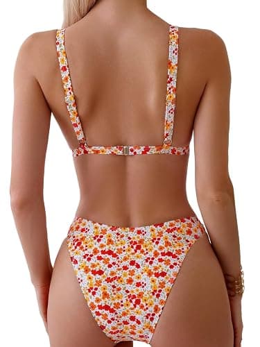 ZAFUL Women's 2 Piece Floral Print Swimsuit Triangle String High Cut Bikini Sets Bathing Suit thumbnail 2