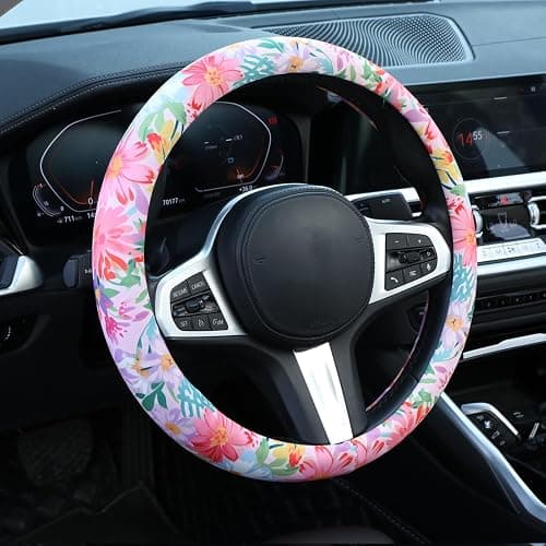 60s Multicolored Ditsy Vintage Flowers Steering Wheel Cover Auto Steering Wheel Protector, Anti-Slip, Breathable, Absorbing Sweat, Universal Car Accessories 14.5–15 inch,Fit for Most Car, Trucks, SUV - HTFXPT4 - Image 1