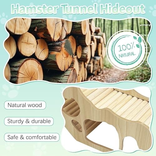 PINVNBY Hamster Climbing Ladder and Tunnel Hideout Wooden Hamster Climbing Toy Cage Decor Accessories for Gerbil Mice or Other Small Animals (Maze Tunnel) thumbnail 5