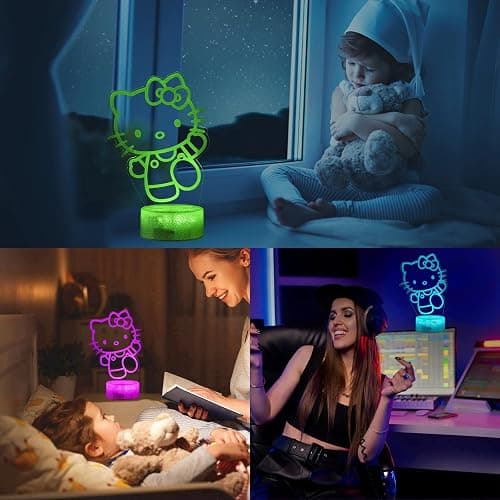Colortown Cute Night Light - Anime Charater 7 Color Change Decor Kitty Lamp with Remote, Dim, Timer, Game Fan Gifts for Christmas Birthday Boys Girls - 1 thumbnail 6