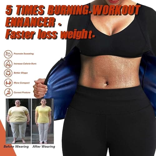 REMEBSWEAT Sauna Suit Shirt For Women Weight Loss Waist Trainer Sweat Vest Workout Fajas Long Sleeve - Blue - XX-Large thumbnail 3