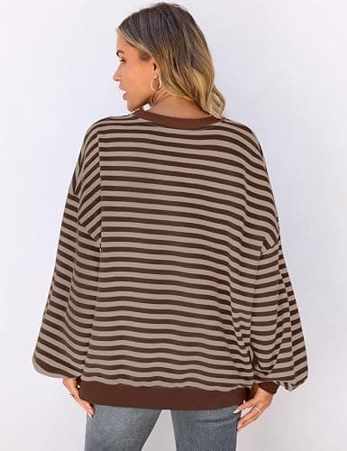 UEU Women Oversized Striped Crewneck Sweatshirt Long Sleeve Casual Pullover | Loose Fit Y2K Tops, Soft Sweatshirt Fabric, Color Block, Lounge Fall Streetwear, Workout Shirt thumbnail 4