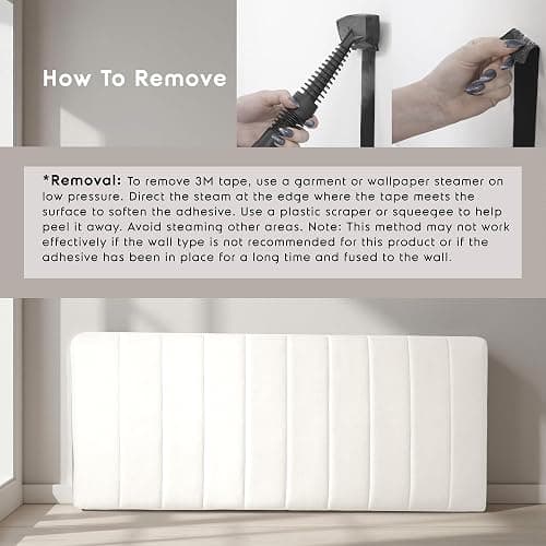 Hearth & Harbor Upholstered Twin Headboard - Easy Assemble Channel Stitched Headboard Twin Size - Wall Mounted Headboards with 3D Soundproof Wall Panels Peel & Stick Floating Headboards, Off White thumbnail 7