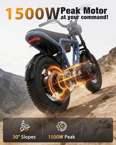 Hopepeak D10 Electric Bike for Teens Adults, Peak 1500W/1800W Motor, 48V 13Ah/15.6Ah Battery 16"×4.0"/20"×4.0" Fat Tire All-Terrain E Bike, Disc Brakes, Full Suspension, Ebike on Mountains, Snow thumbnail 2
