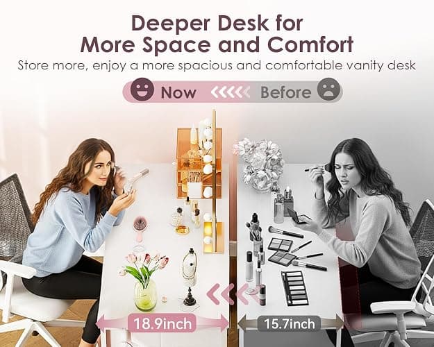 ODK 48 Inch Vanity Desk with 8 Fabric Drawers, Modern Makeup Desk for Bedroom & Dressing Room with Large Storage, Ideal for Home Office, Study, Pure White thumbnail 4