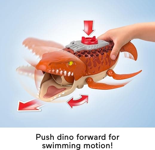 Fisher-Price Imaginext Jurassic World Rebirth Aquachomp Chase Mosasaurus 18-inch Dinosaur Toy with 3-inch Action Figure, Launcher Boat & 2 Projectiles thumbnail 6