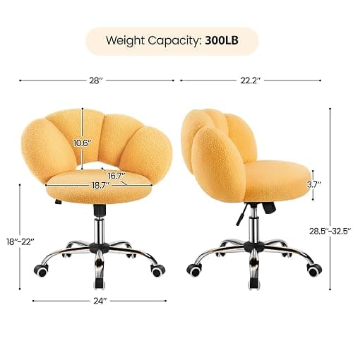 Yaheetech Boucle Upholstered Desk Chair Cloud-Shaped Vanity Chair Adjustable Home Office Computer with Rolling Wheels for Living Room, Bedroom Yellow thumbnail 3