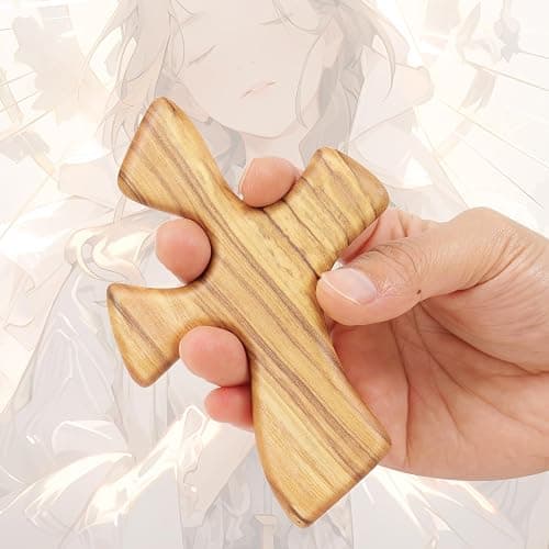 Yookin Olive Wood Prayer Cross for Hand, Hand Carved Clinging Cross, Wooden Palm Cross for Prayer,Christian Comfort Gift for Men Women, 4.72 Inch thumbnail 2