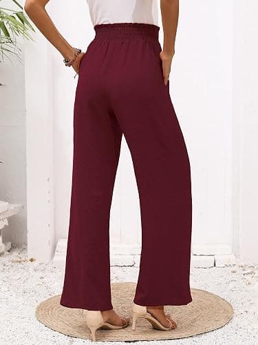 Heymoments Women's Wide Leg Lounge Pants with Pockets Lightweight High Waisted Adjustable Tie Knot Loose Trousers thumbnail 3